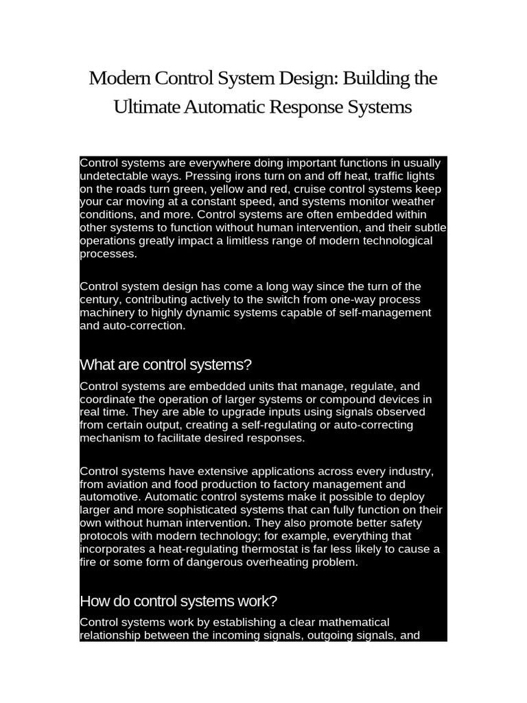 Modern Control System Design - Building The Ultimate Automatic Response ...