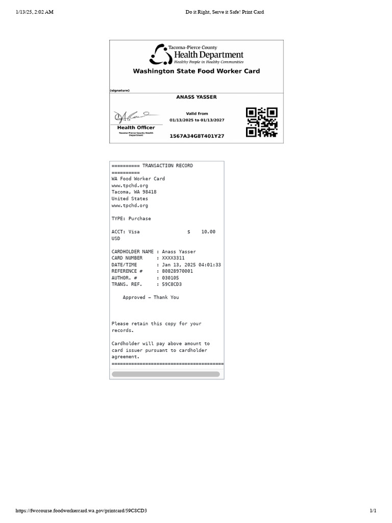 Food Worker Card | PDF