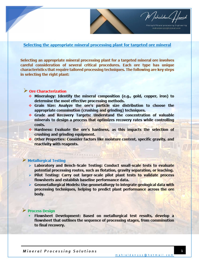 Mineral Processing Plant Selection Guide | PDF