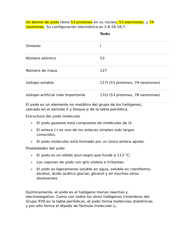 Estructura y propiedades del yodo | PDF | Yodo | Moléculas