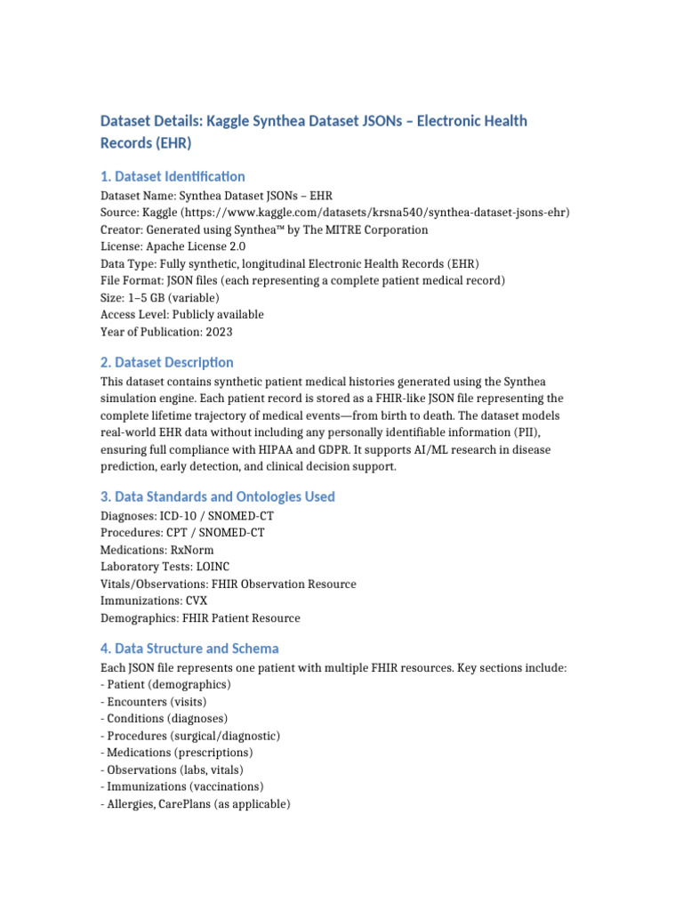 Kaggle Synthea EHR Dataset Overview | PDF | Electronic Health Record ...