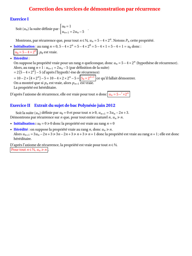 Correction d'exercices de récurrence | PDF