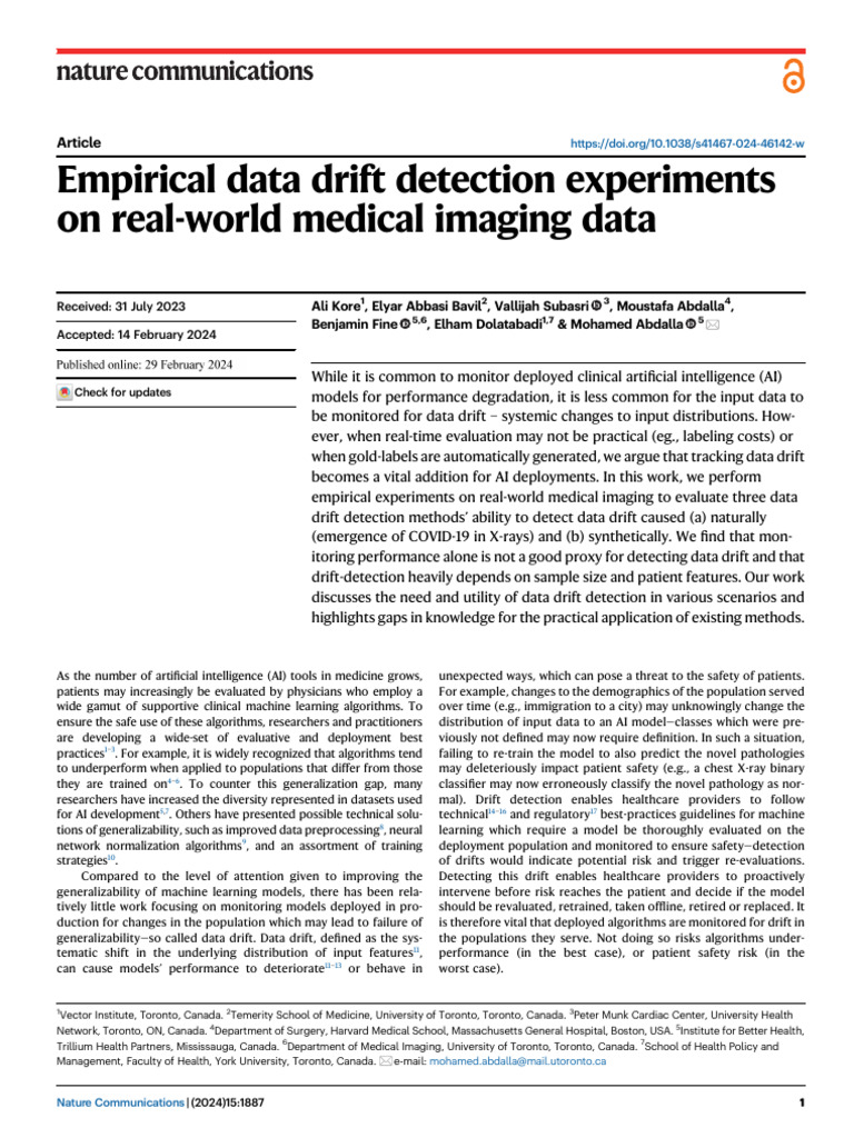 Data Drift Detection in Medical AI | PDF | Receiver Operating ...
