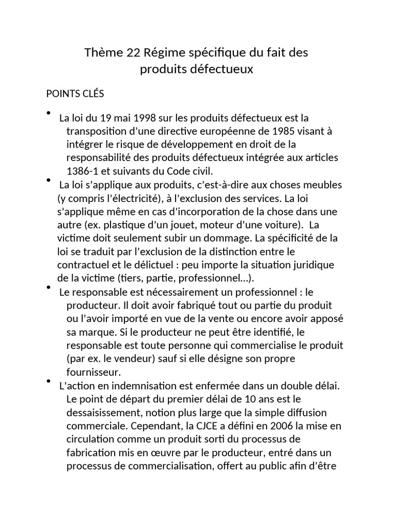 Régime des produits défectueux en droit | PDF | Fiabilité du produit ...