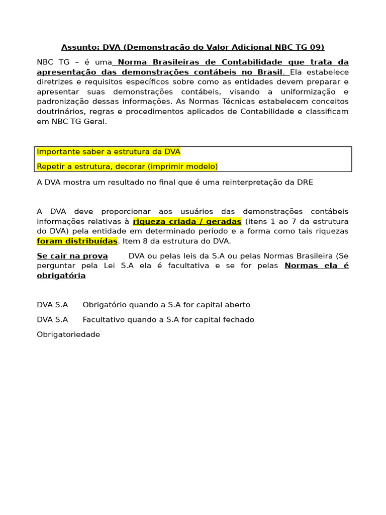 Estrutura da DVA: Guia Prático | PDF | Contabilidade | Relatório anual