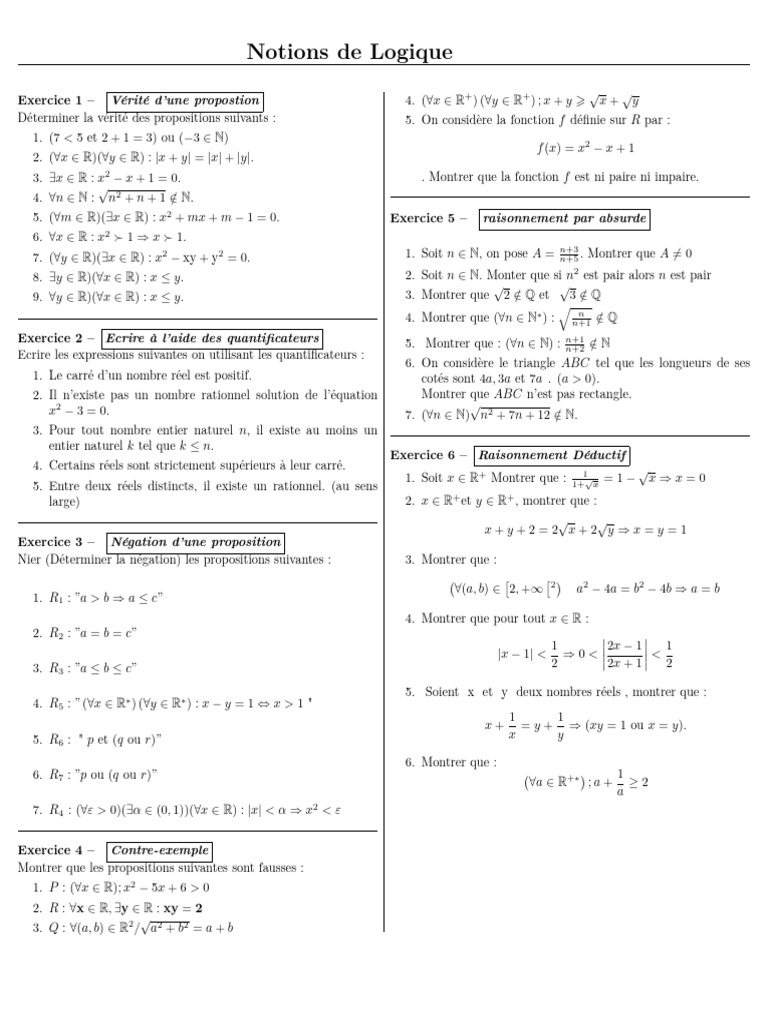 Notions de Logique et Exercices Mathématiques | PDF | Mathématiques ...
