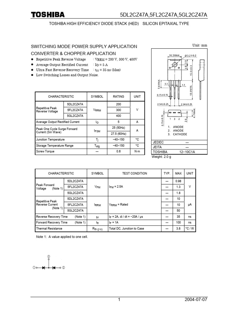 Toshiba High Efficiency Diode Stack Specs | PDF | Diode | Rectifier