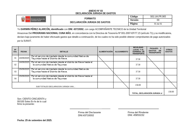 Declaración Jurada de Gastos 2025 | PDF