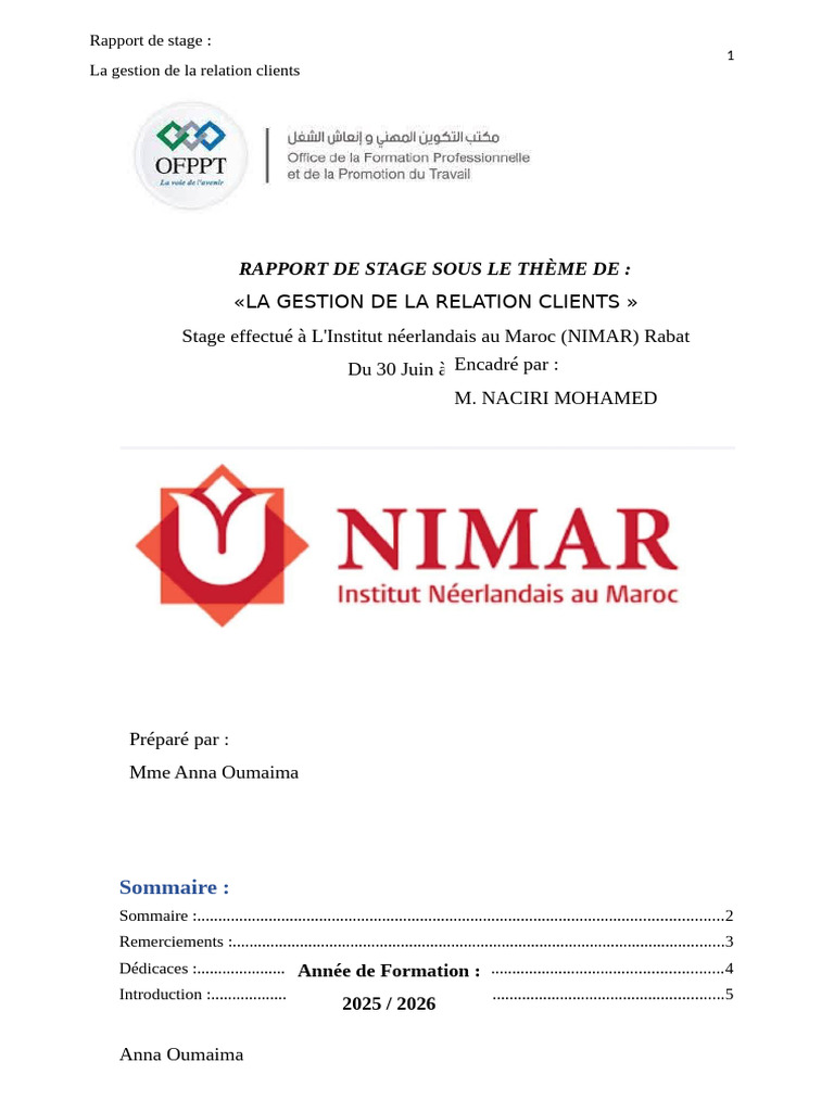 Optimisation de la relation clients au NIMAR | PDF | Gestion de la ...