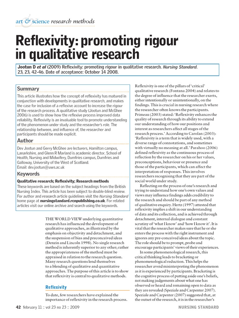 Jootun D Et Al - 2009 - Reflexivity - Nursing Standard 10.14.08 | PDF ...