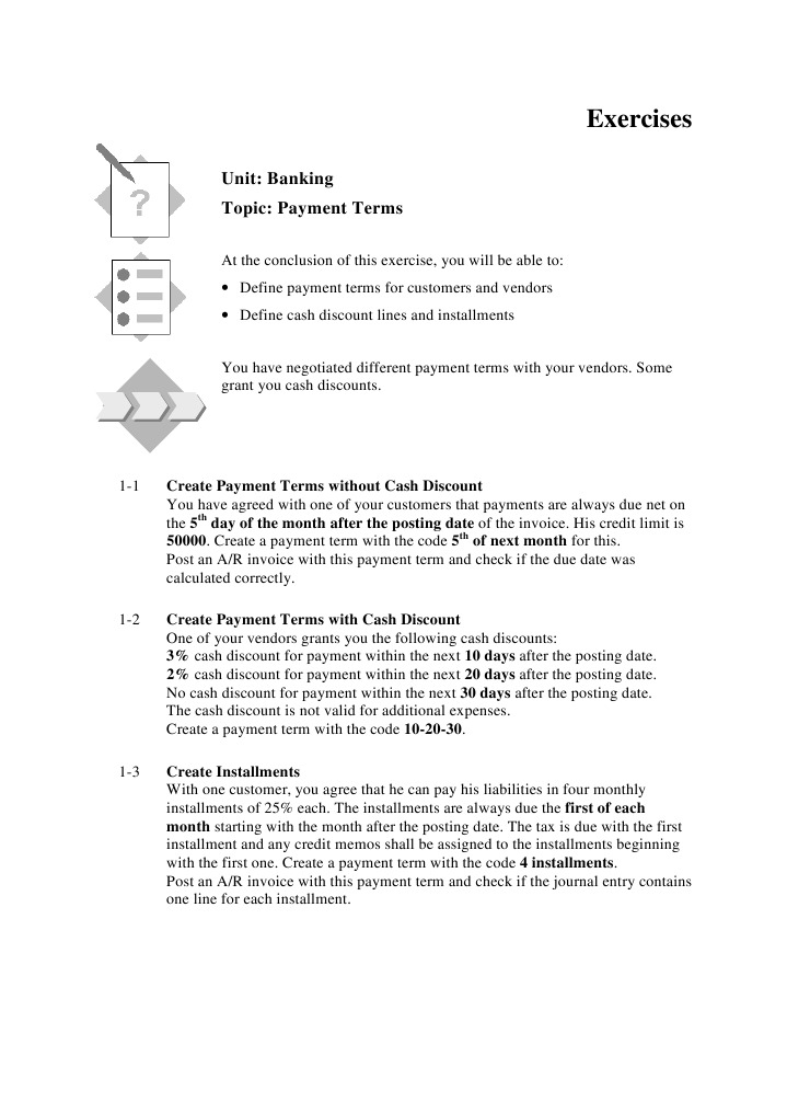 Payment Terms Setup Exercises | PDF | Finance & Money Management