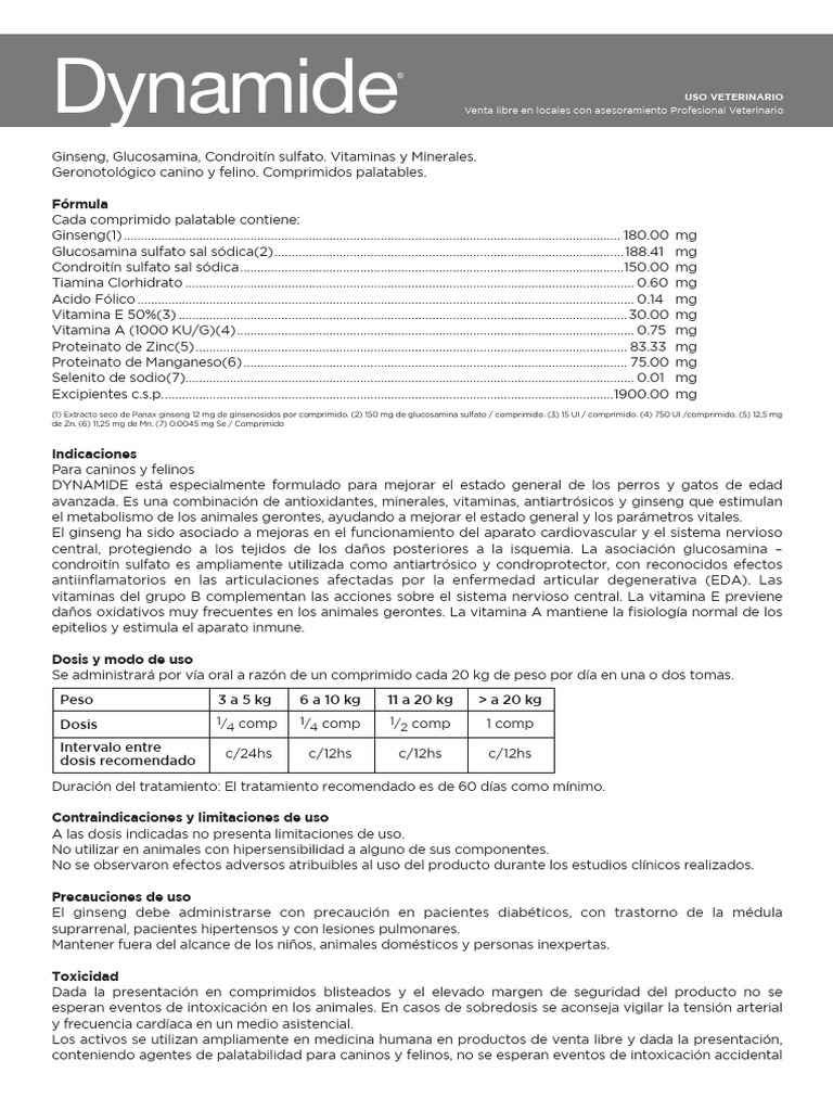 Dosis de Dynamide para perros | PDF