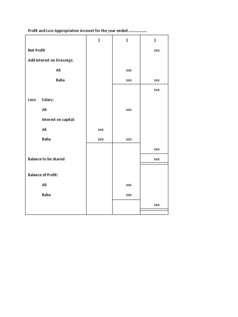 Partnership Appropriation Account Format