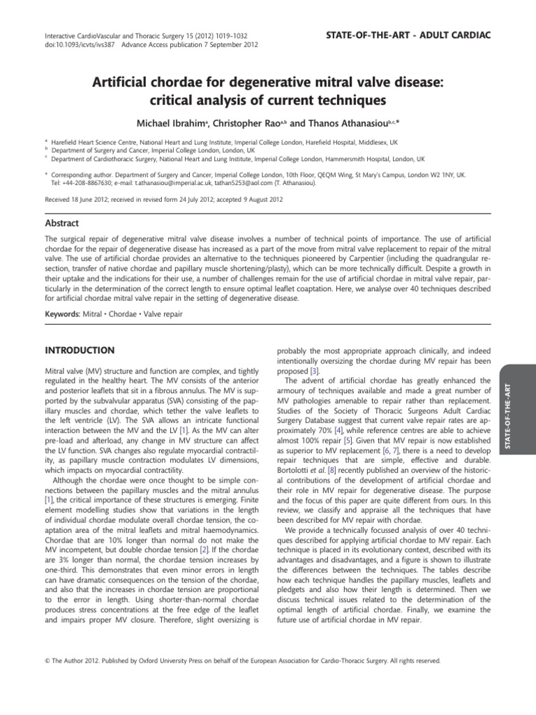 Artificial Chordae For Degenerative Mitral Valve Disease | PDF | Heart ...