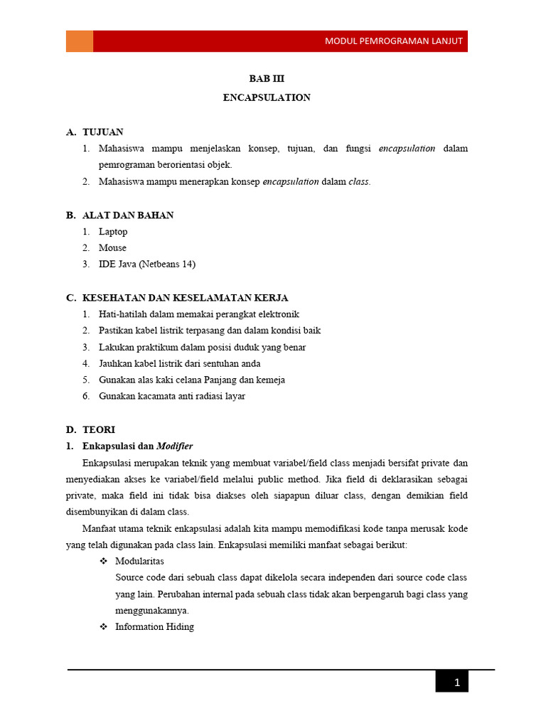 Konsep dan Penerapan Enkapsulasi Java | PDF