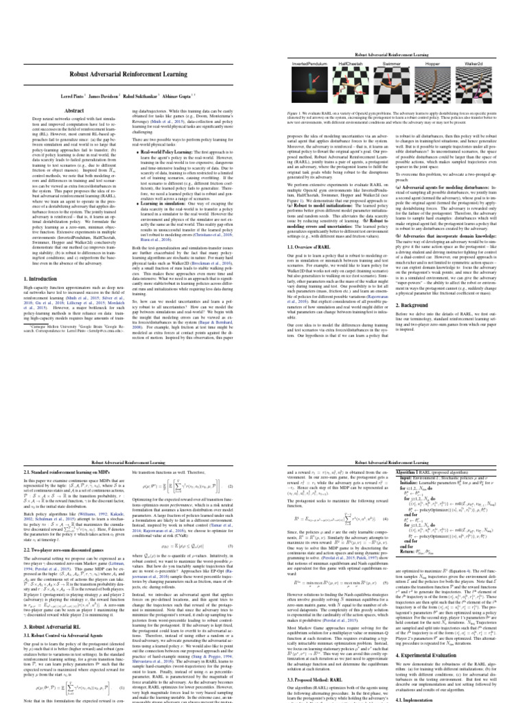 Robust Adversarial Reinforcement Learning - Div | PDF