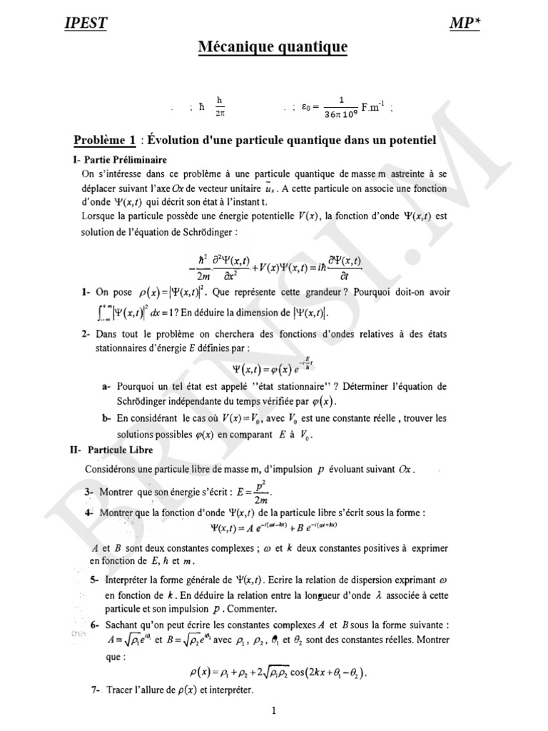 Équation de Schrödinger et Effet Tunnel | PDF | Fonction d'onde ...