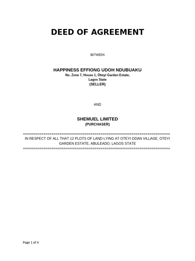 Deed of Agreement | PDF | Civil Law (Common Law) | Common Law