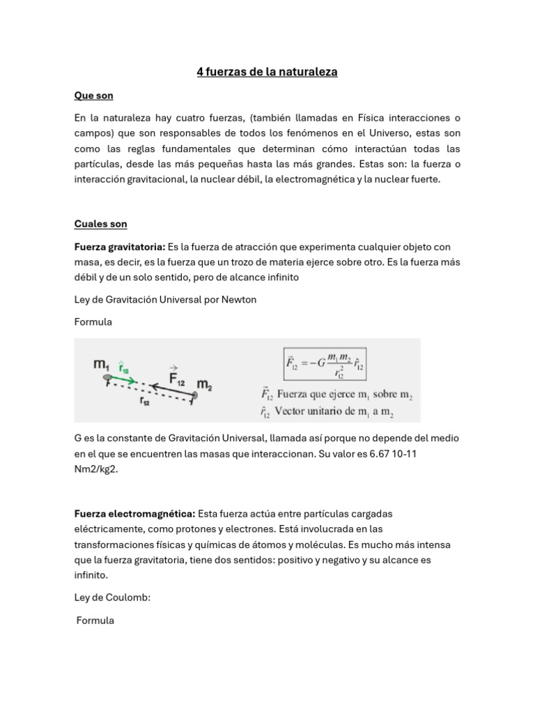 Cuatro Fuerzas de la Naturaleza Explicadas | PDF | Interacción ...