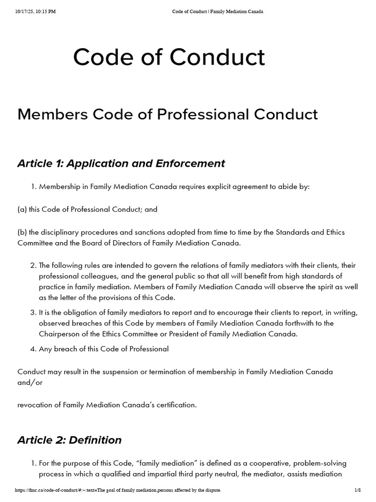 Family Mediation Canada Code of Conduct | PDF | Mediation | Justice