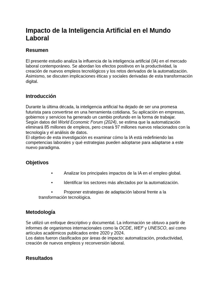 Impacto de la IA en el Empleo Actual | PDF | Inteligencia artificial ...
