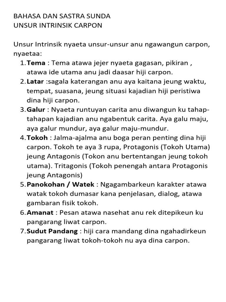 Unsur Intrinsik Carpon Sunda | PDF