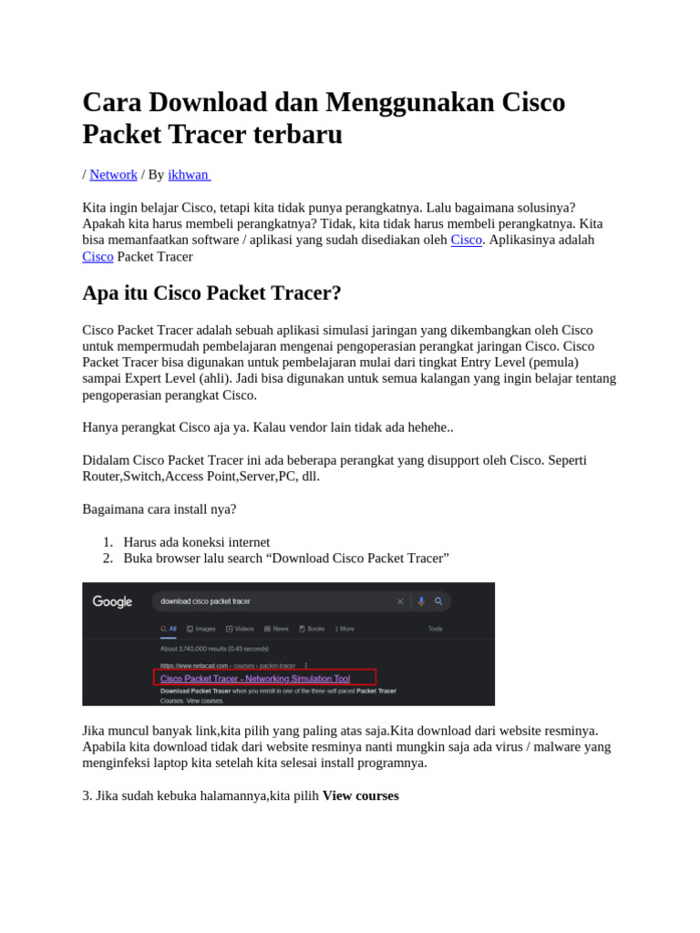 Cara Download Dan Menggunakan Cisco Packet Tracer | PDF