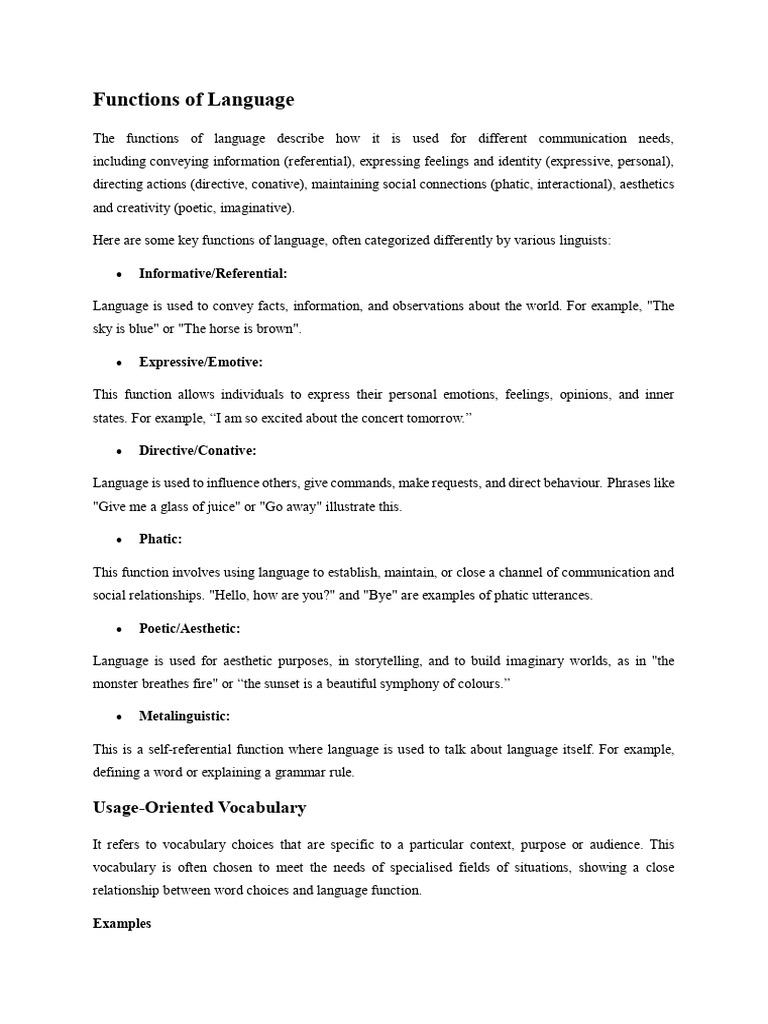 View of Functions of Language, Usage-Oriented Vocabulary and Neutral Vocabulary ...