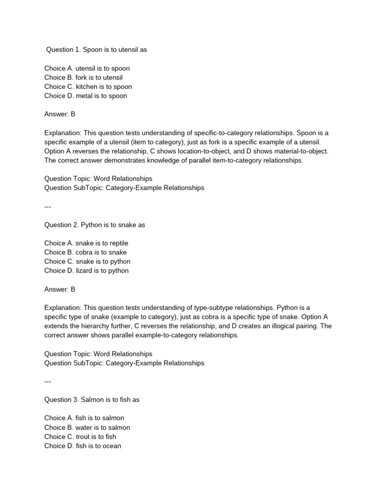 Category-Example Word Relationships | PDF | Kitchen Utensil