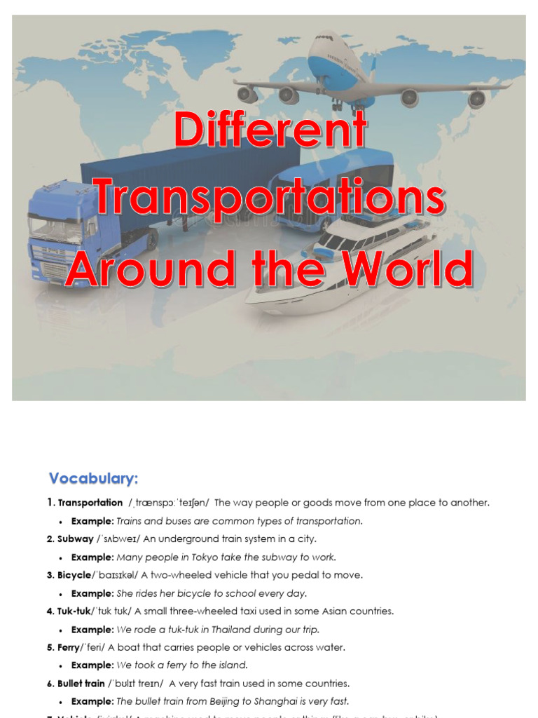 Global Transportation Methods Explained | PDF | Transport | Land Transport