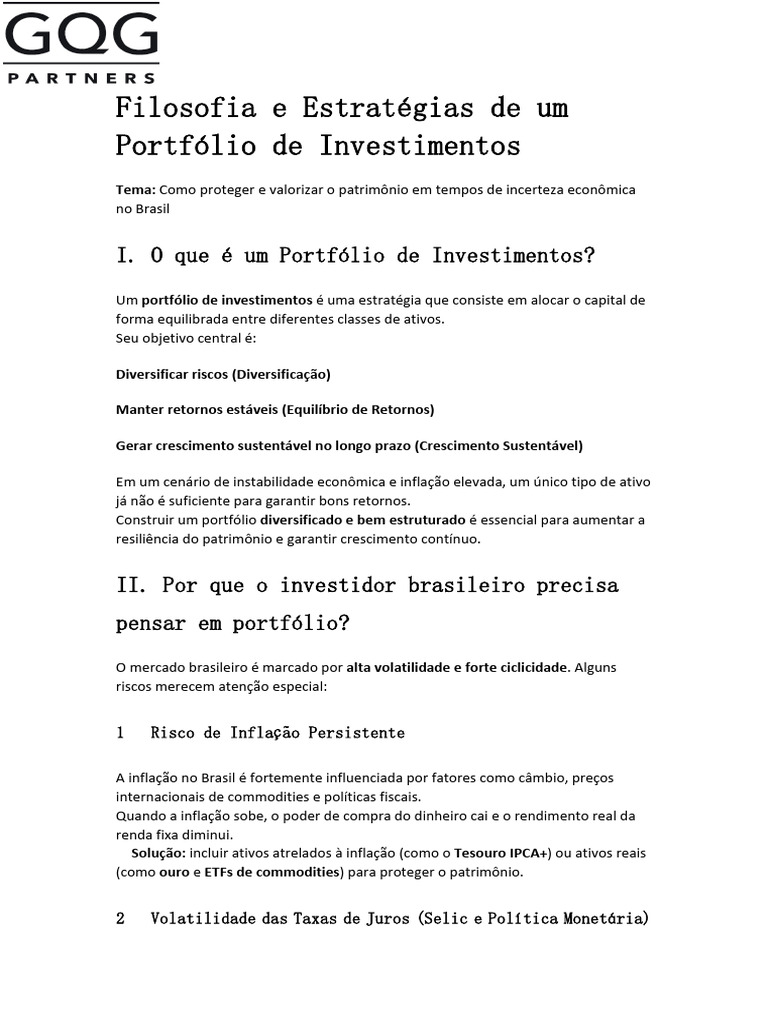 Estratégias para Portfólio de Investimentos | PDF | Inflação | Câmbio ...