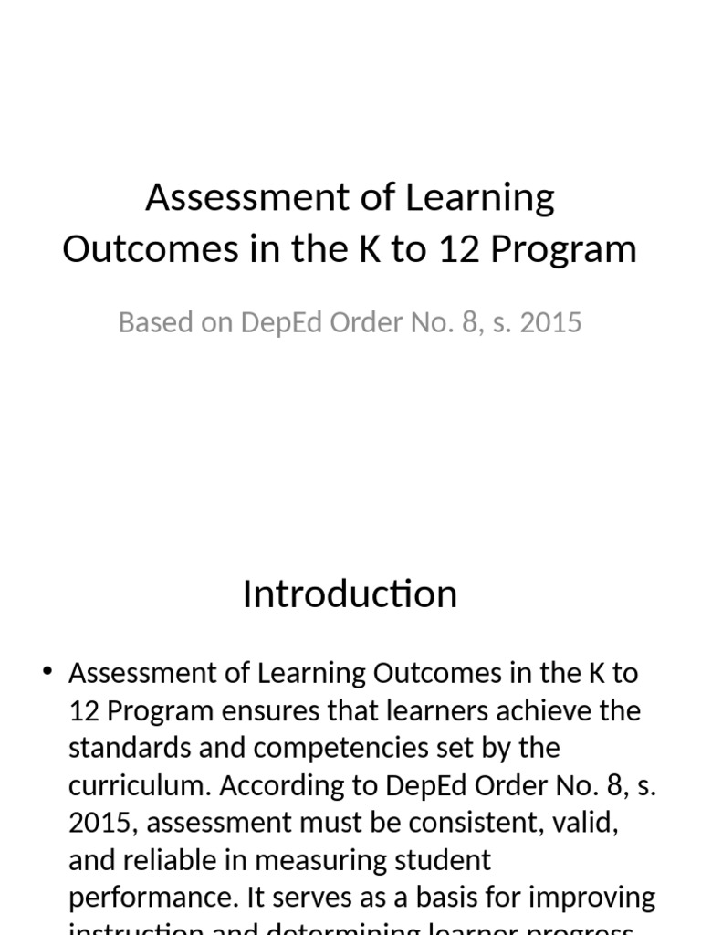 K to 12 Learning Outcomes Assessment | PDF | Educational Assessment ...