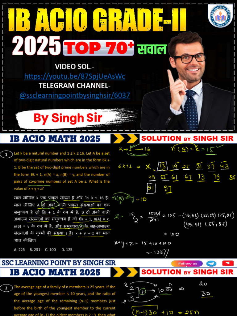 Ib Acio Grade-II Best 70 Qns Solution PDF by Singh Sir | PDF