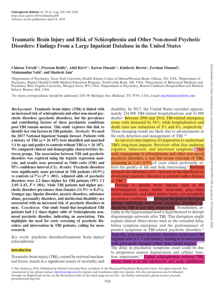 Traumatic Brain Injury and Risk of Schizophrenia | PDF | Traumatic ...