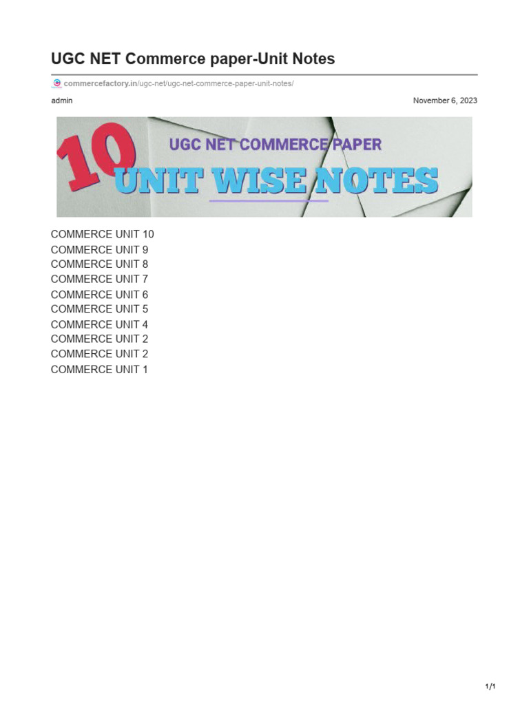 UGC NET Commerce Unit Notes PDF | PDF