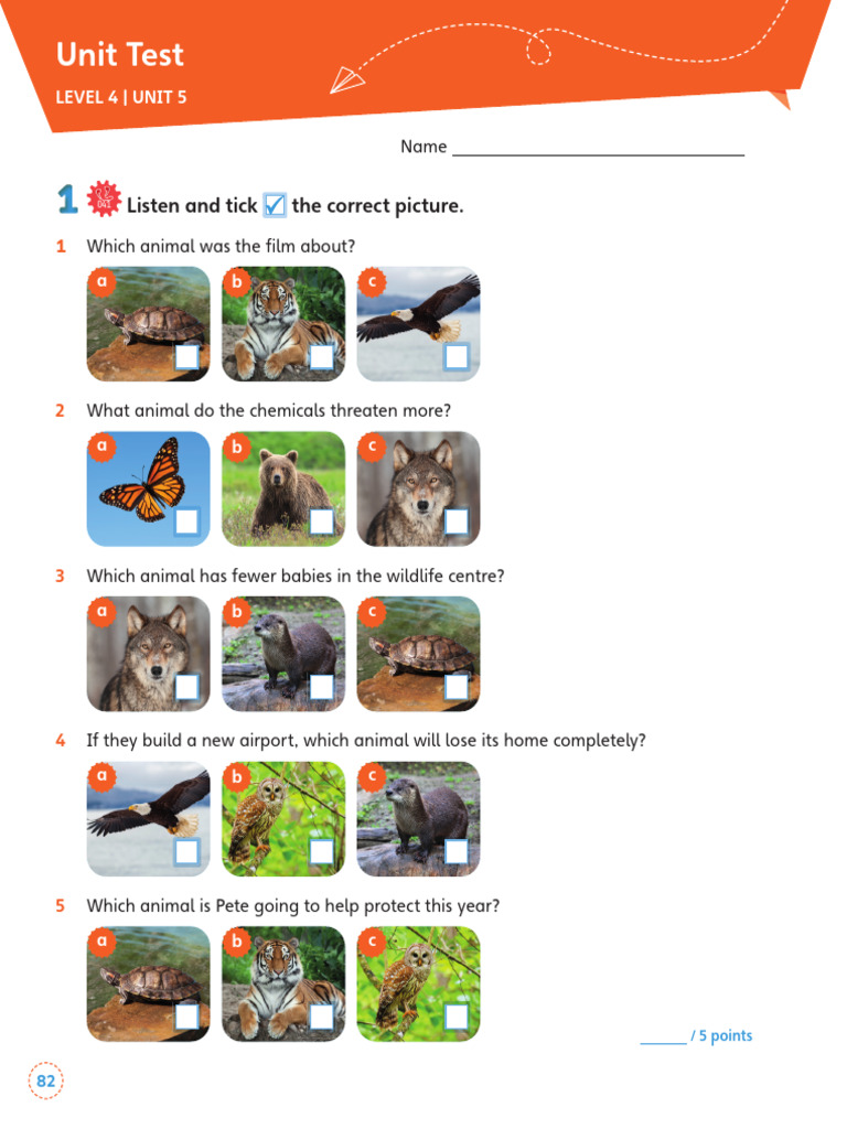 Level 4 Unit 5 Animal Protection Test | PDF | Wildlife | River