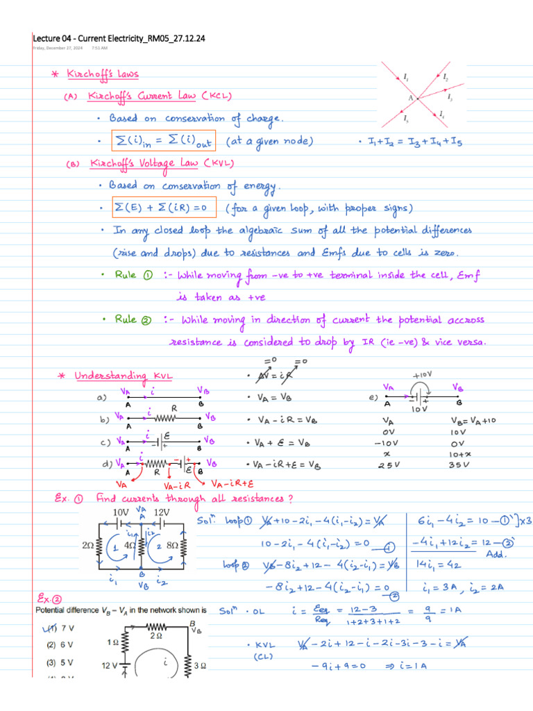 Lecture 04 - Current Electricity - RM05 - 27.12.24 | PDF