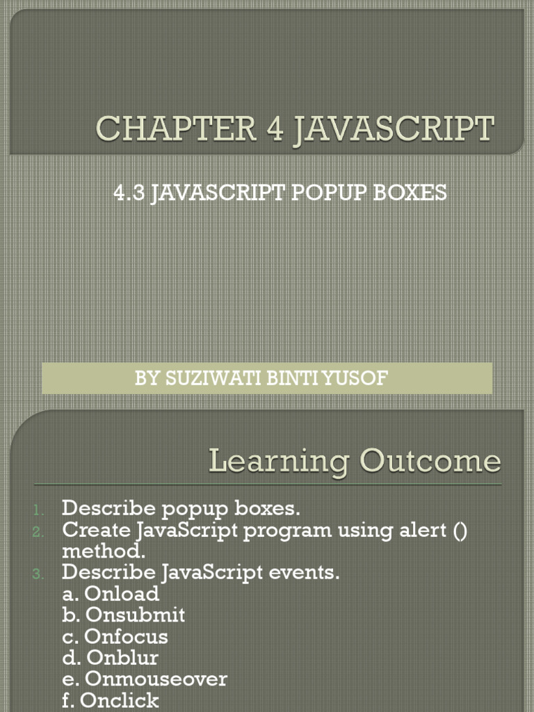 JavaScript Popup Boxes and Events Guide | PDF | Internet | Software