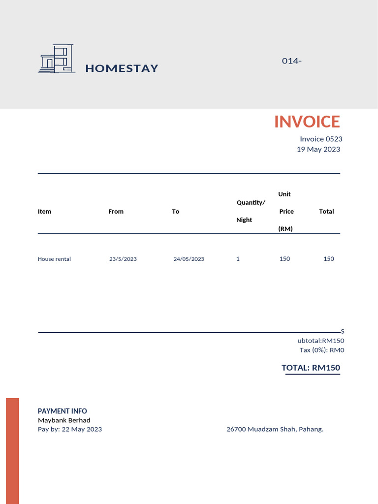 Homestay Invoice 0523 | PDF