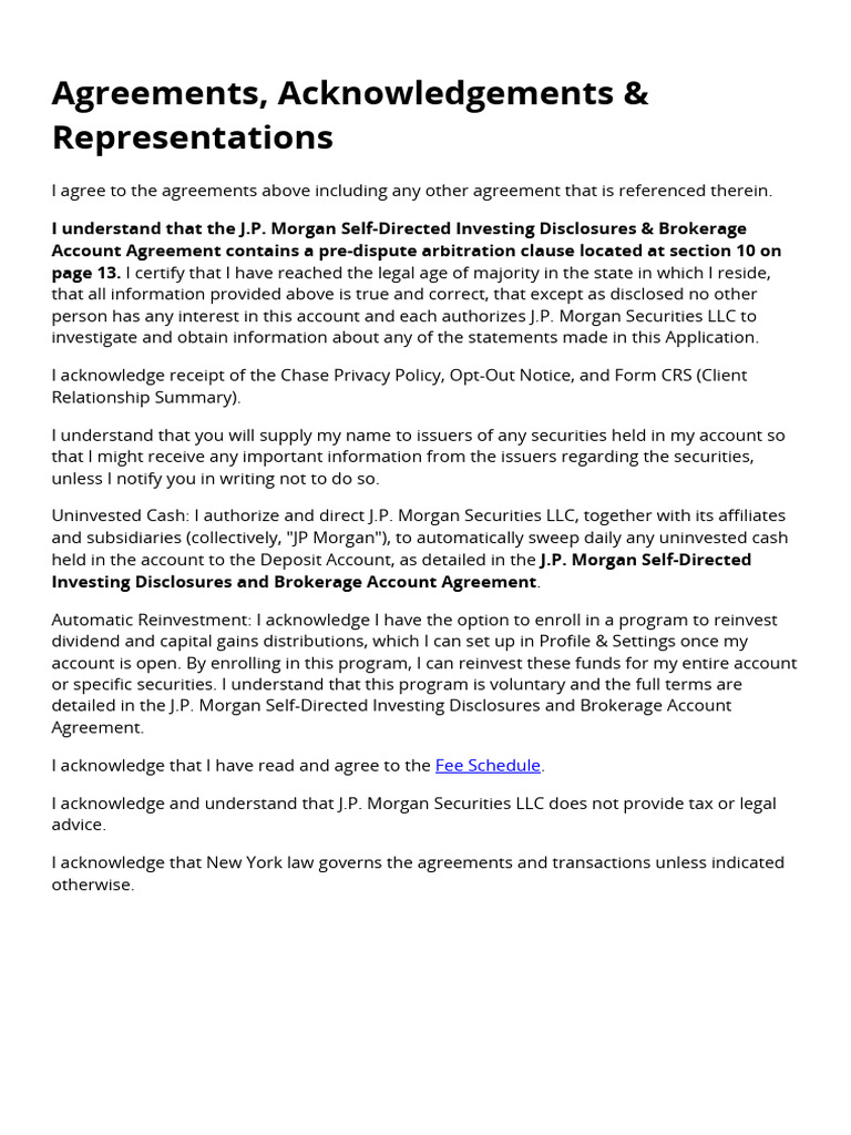 Agreements, Acknowledgements & Representations | PDF