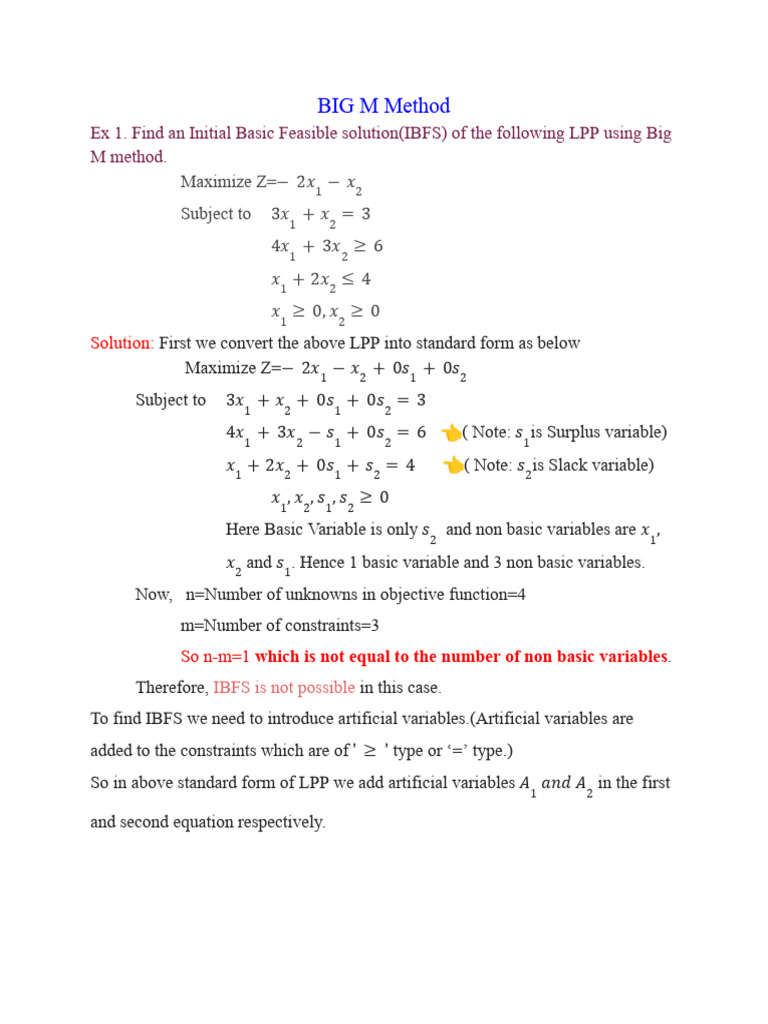 BIG M Method Explination - Removed | PDF | Algebra | Algorithms