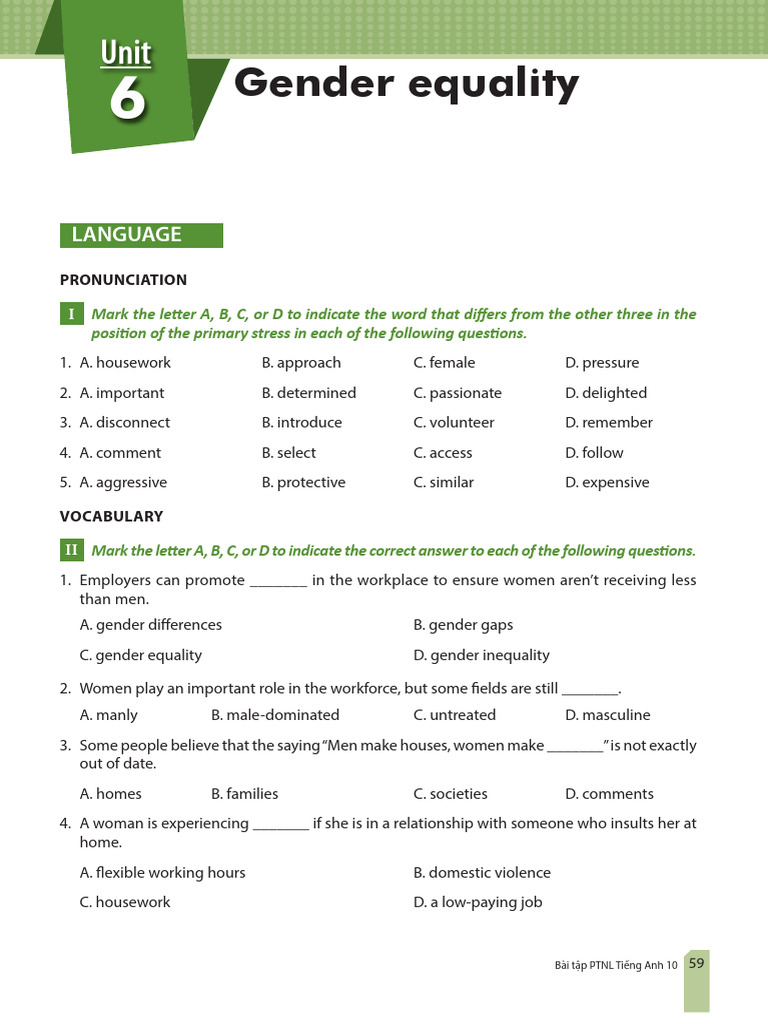 Gender Equality Exercises for English 10 | PDF | Educational Technology ...