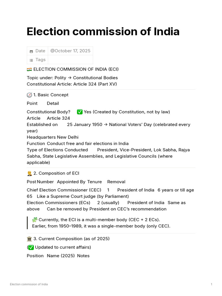 Overview of the Election Commission of India | PDF | Democracy ...