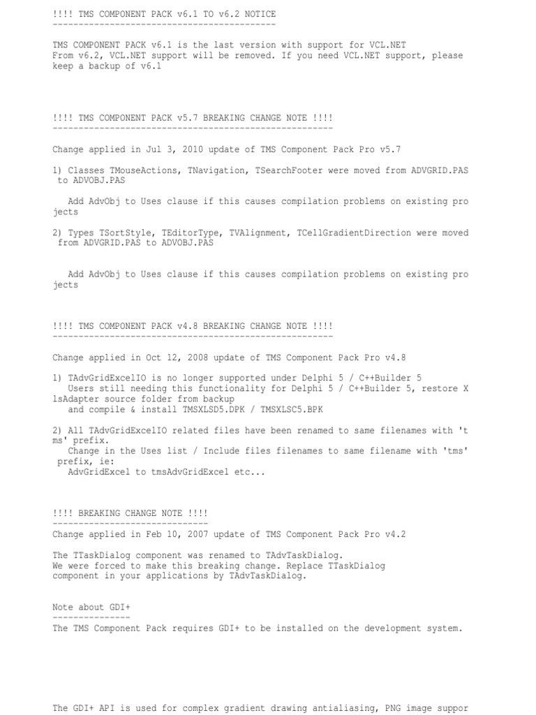 TMS Component Pack Version Changes | PDF | Operating System Technology ...