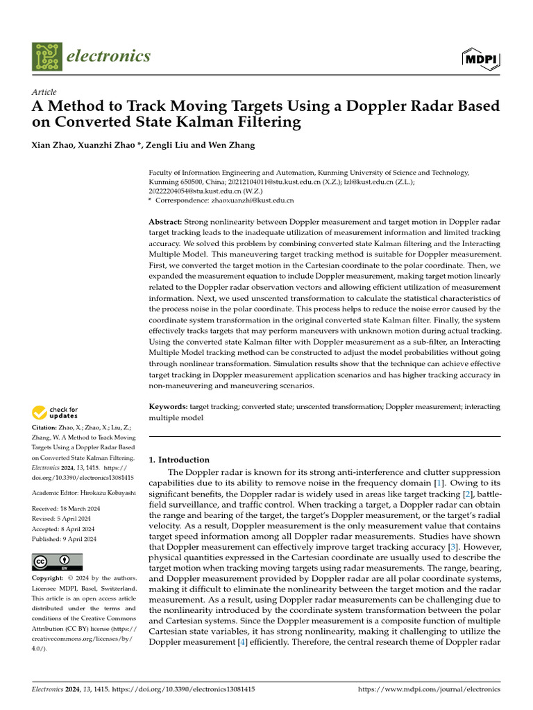 Doppler Radar Target Tracking Method | PDF | Kalman Filter | Coordinate ...