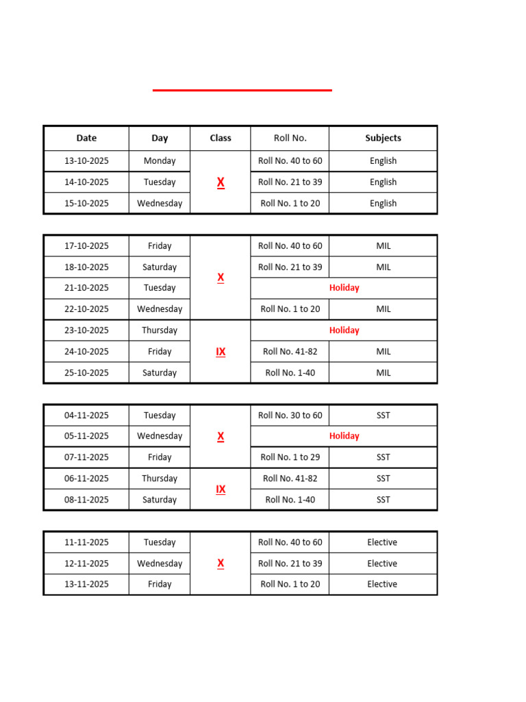 Class IX and X Routine Schedule | PDF