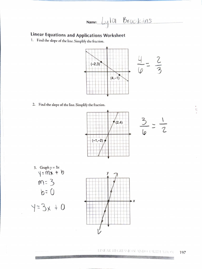 Linear Equations Worksheet Guide | PDF