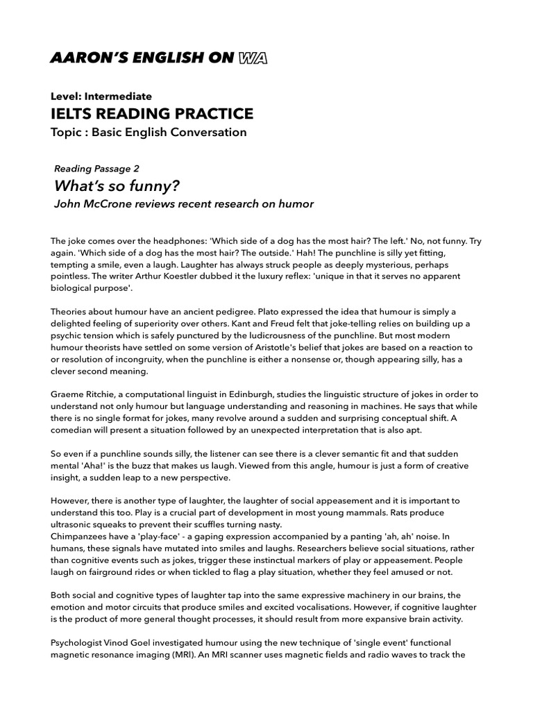 IELTS Reading Practice 2 | PDF | Jokes | Cognitive Psychology