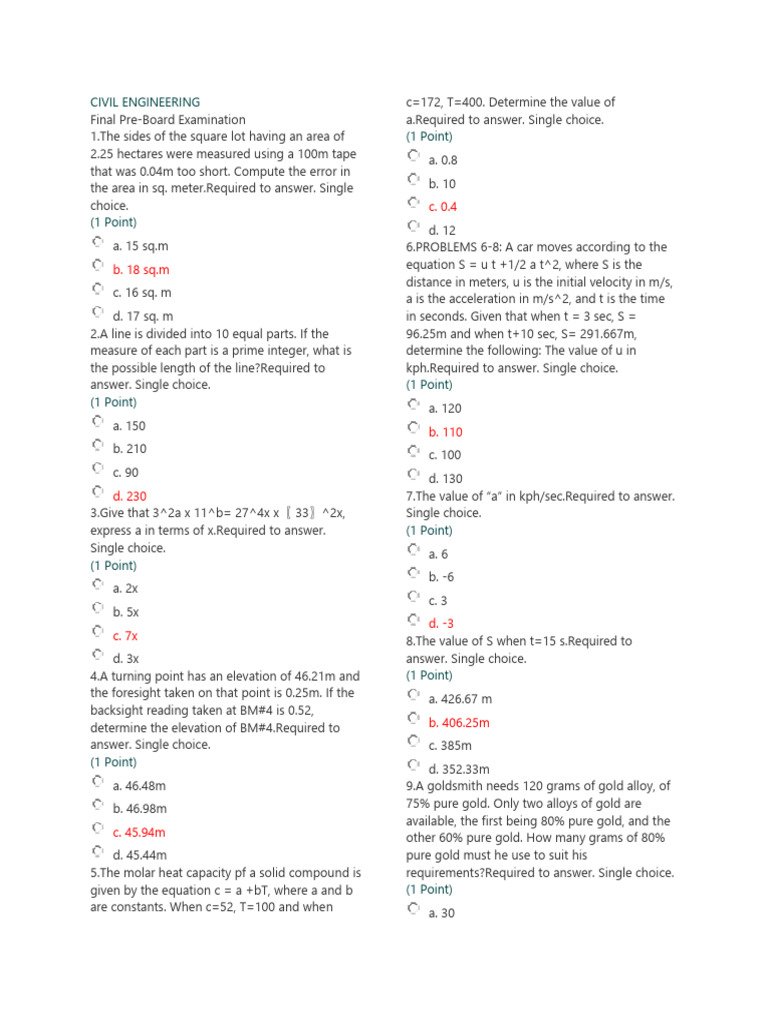 Civil Engineering Exam Questions and Solutions | PDF | Force | Young's ...