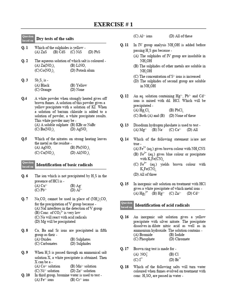 Inorganic Salt Analysis Questions | PDF | Precipitation (Chemistry ...